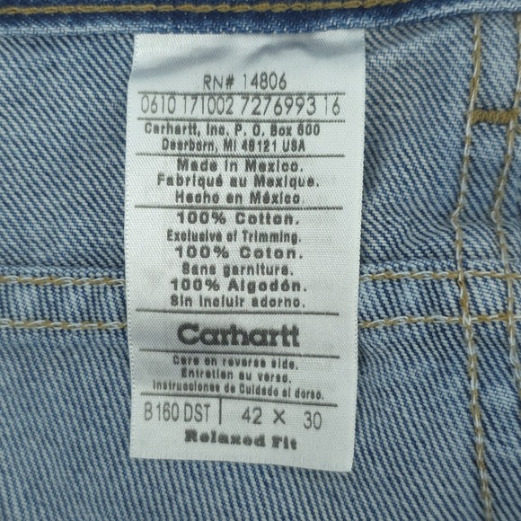 Carhartt Blue Jeans‎ Mens 42X30 Relaxed Fit Denim Straight Leg Work - Picture 5 of 13